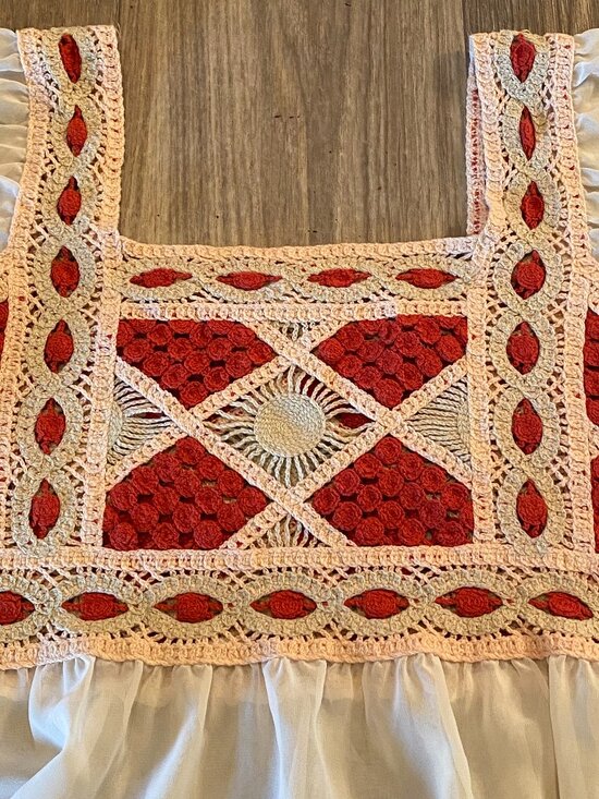 Rebellion Again BoHo Crochet Sheer Ruffle Crop Top Women's Size S - Picture 3 of 5